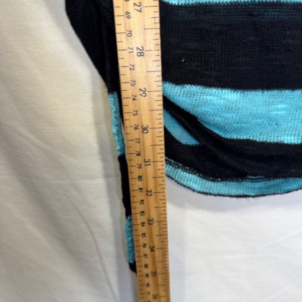 Warehouse One Sweater Womens XL Blue Black Striped Cinched Sides Lightweight - Picture 5 of 7